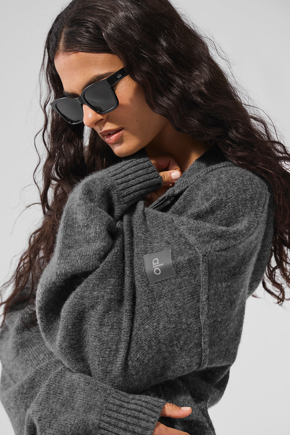 alo Wool Cashmere New Class Full Zip Hoodie - Platinum Grey