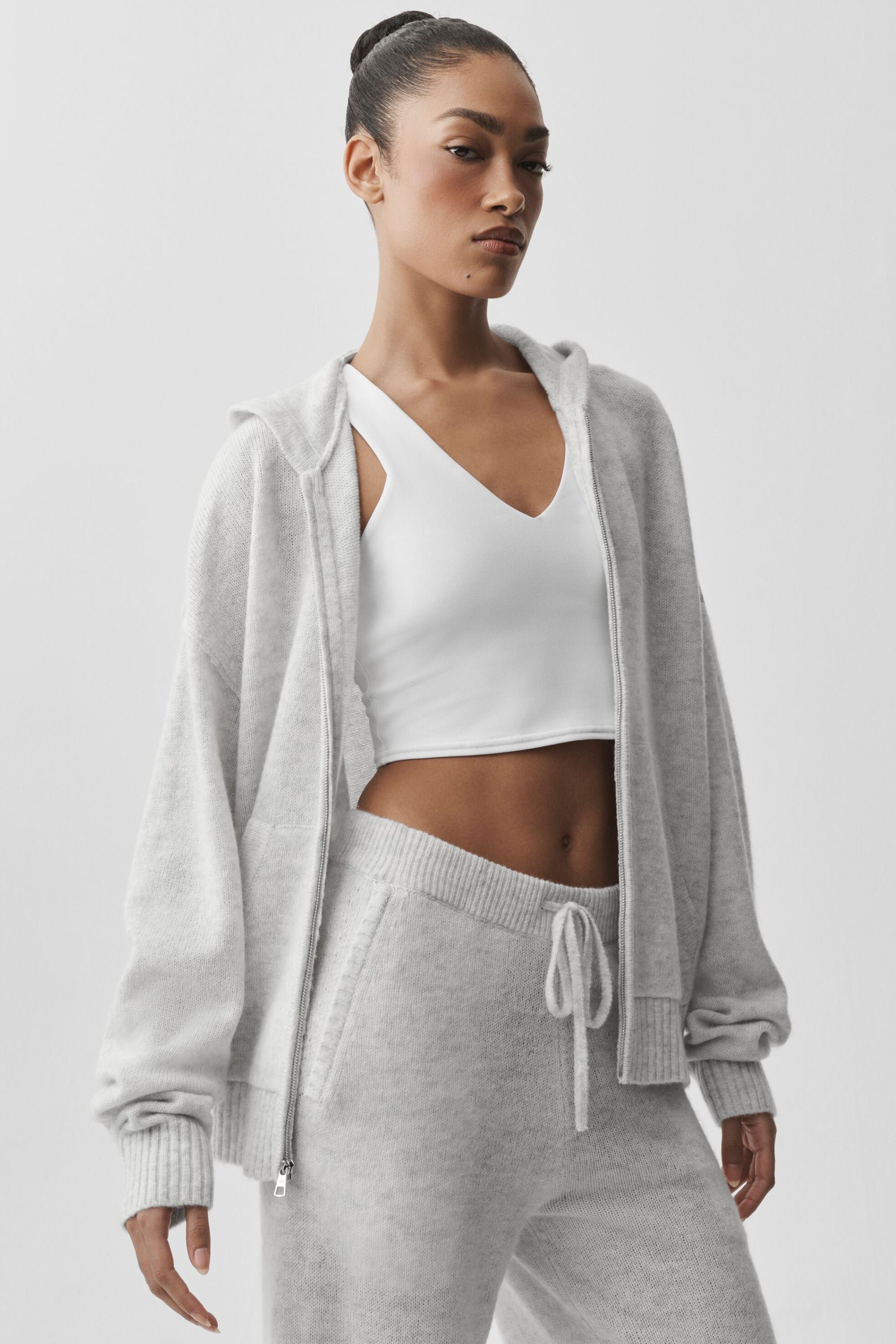 alo Wool Cashmere New Class Full Zip Hoodie - White Heather