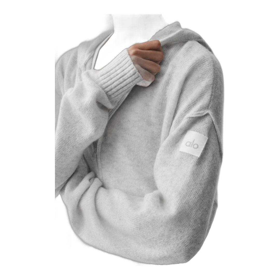 alo Wool Cashmere New Class Full Zip Hoodie - White Heather