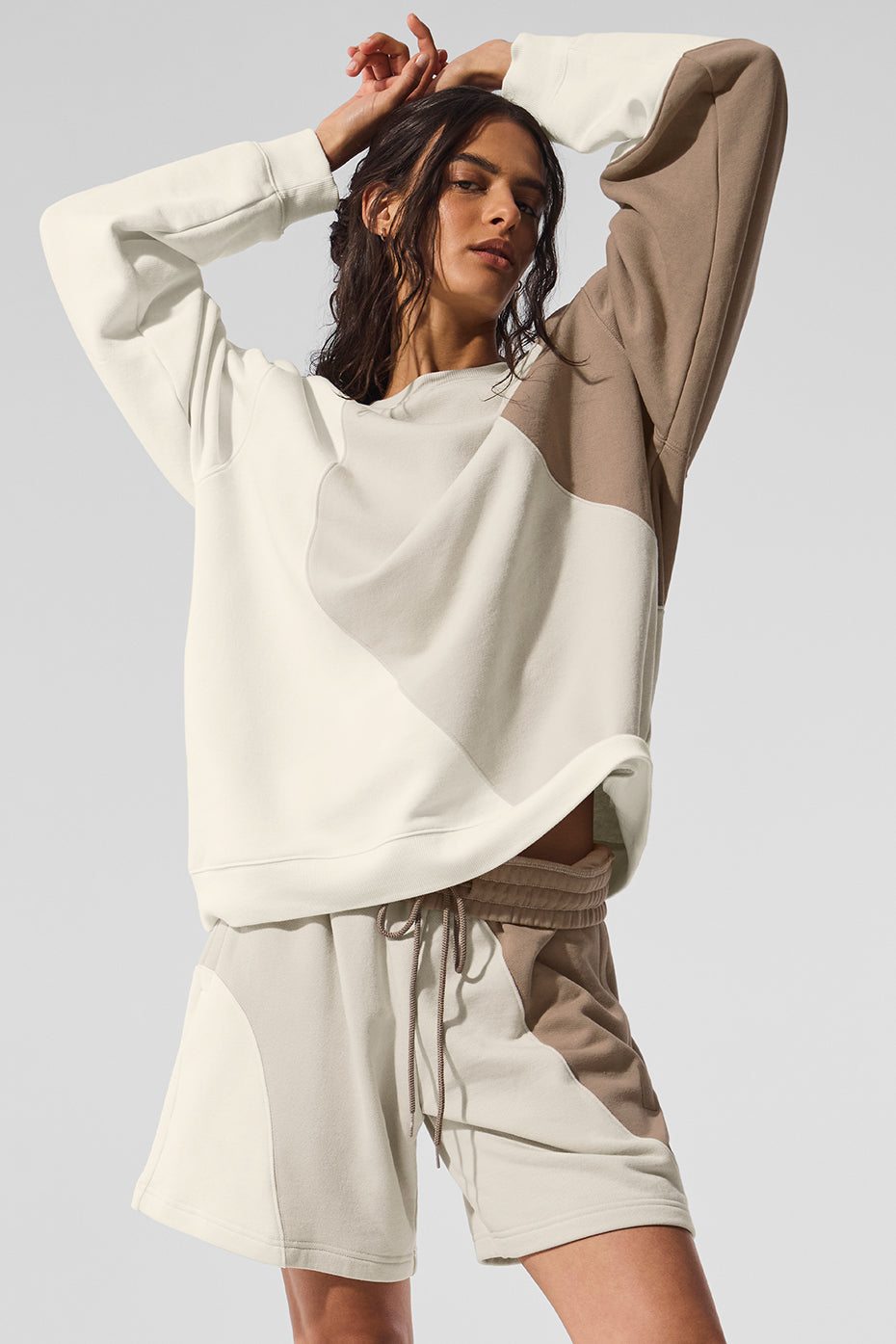 alo Make Waves Crew Neck Pullover - Ivory/Bone/Gravel
