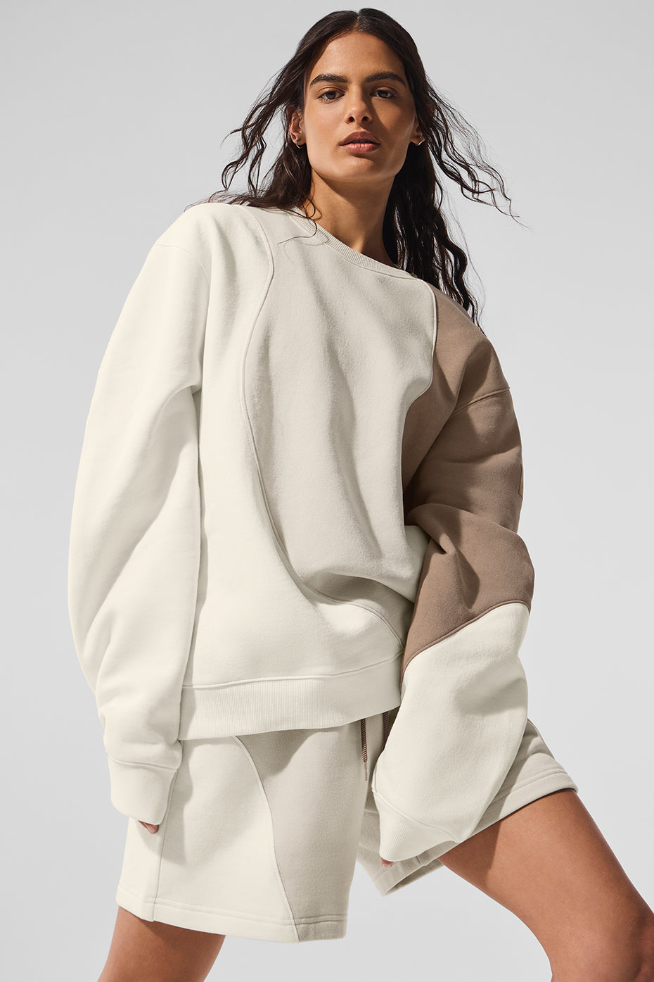 alo Make Waves Crew Neck Pullover - Ivory/Bone/Gravel