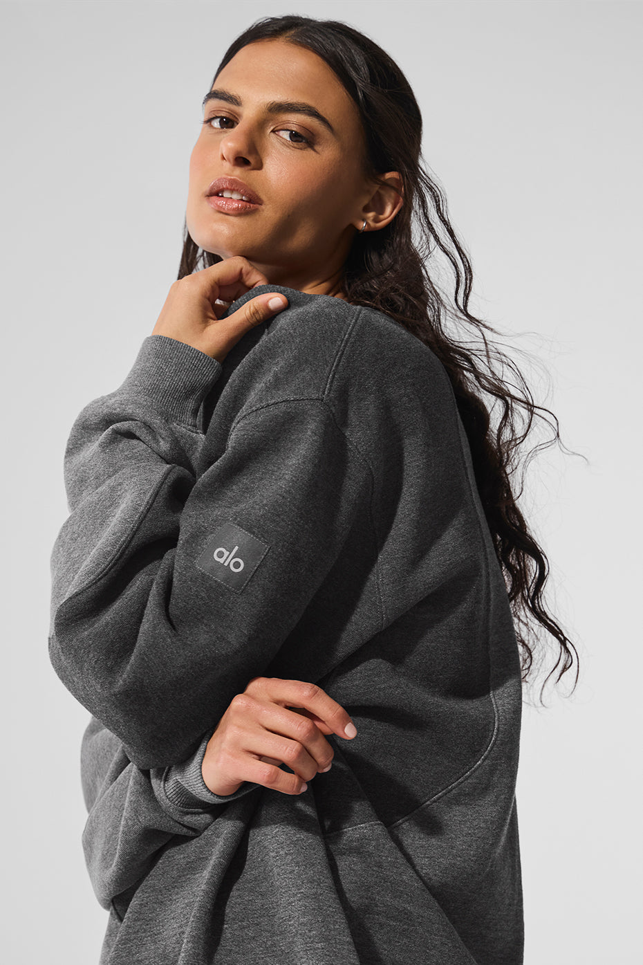 alo Make Waves Crew Neck Pullover - Dark Heather Grey Tonal