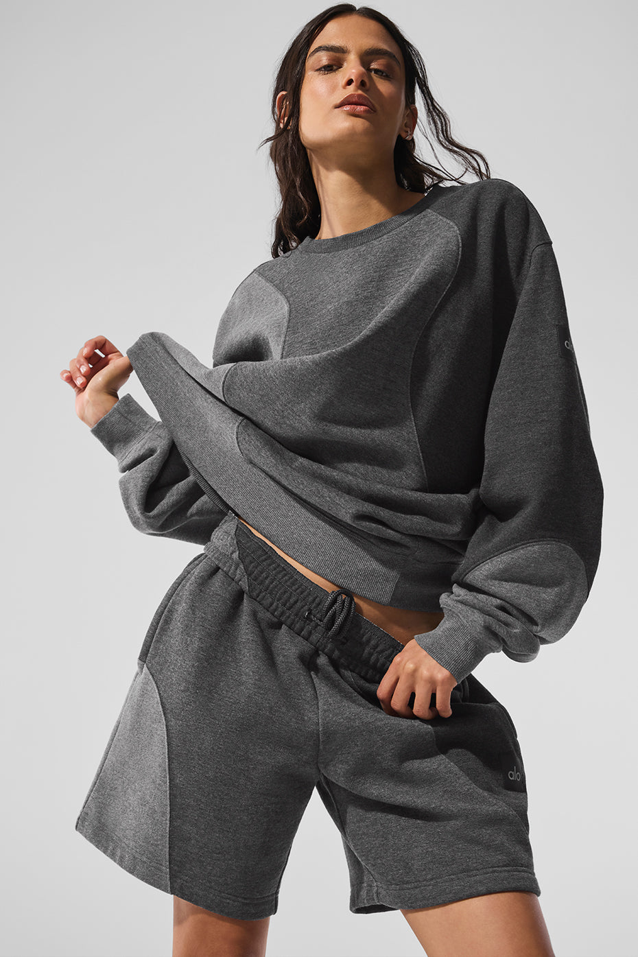 alo Make Waves Crew Neck Pullover - Dark Heather Grey Tonal