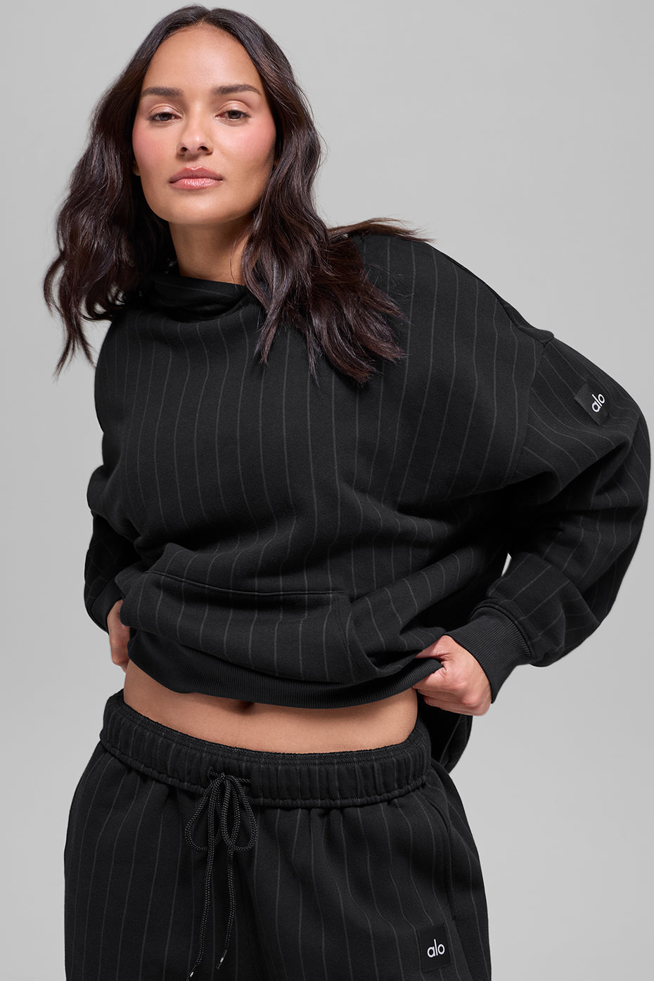 alo Pinstripe Hoodie - Black Pinstripe