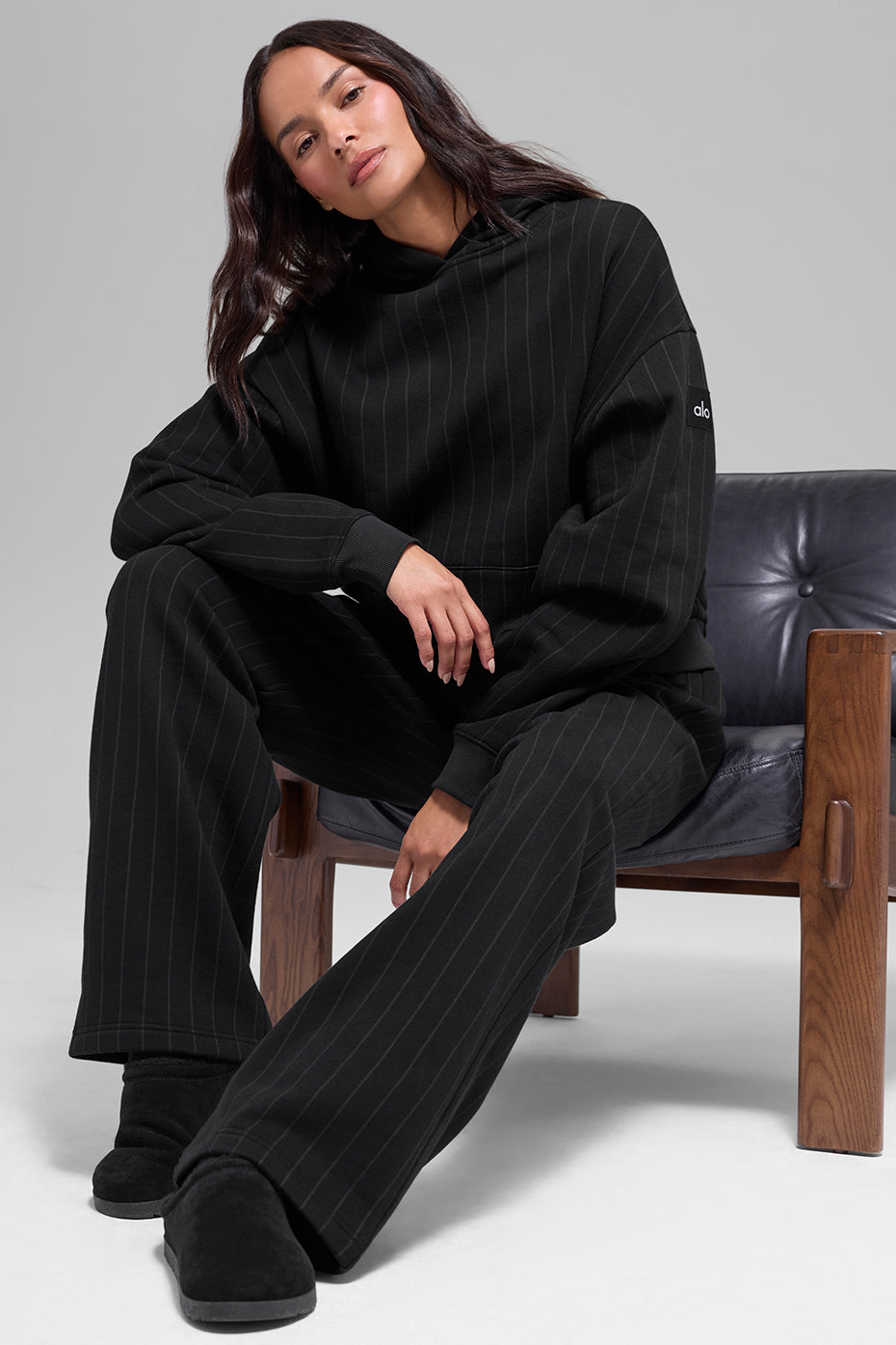 alo Pinstripe Hoodie - Black Pinstripe