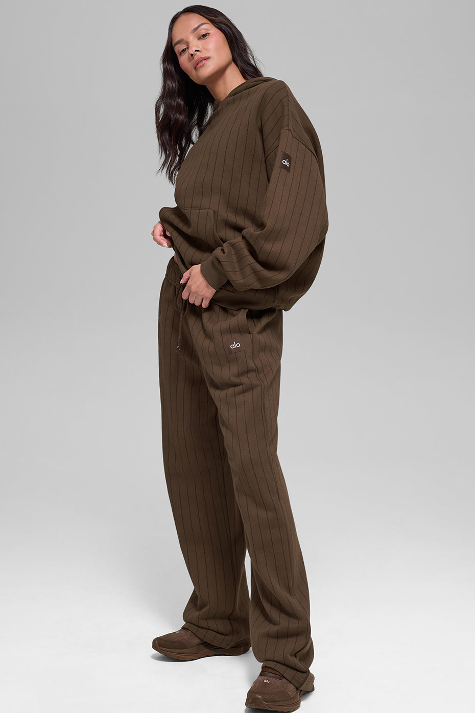 alo Pinstripe Hoodie - Espresso Pinstripe
