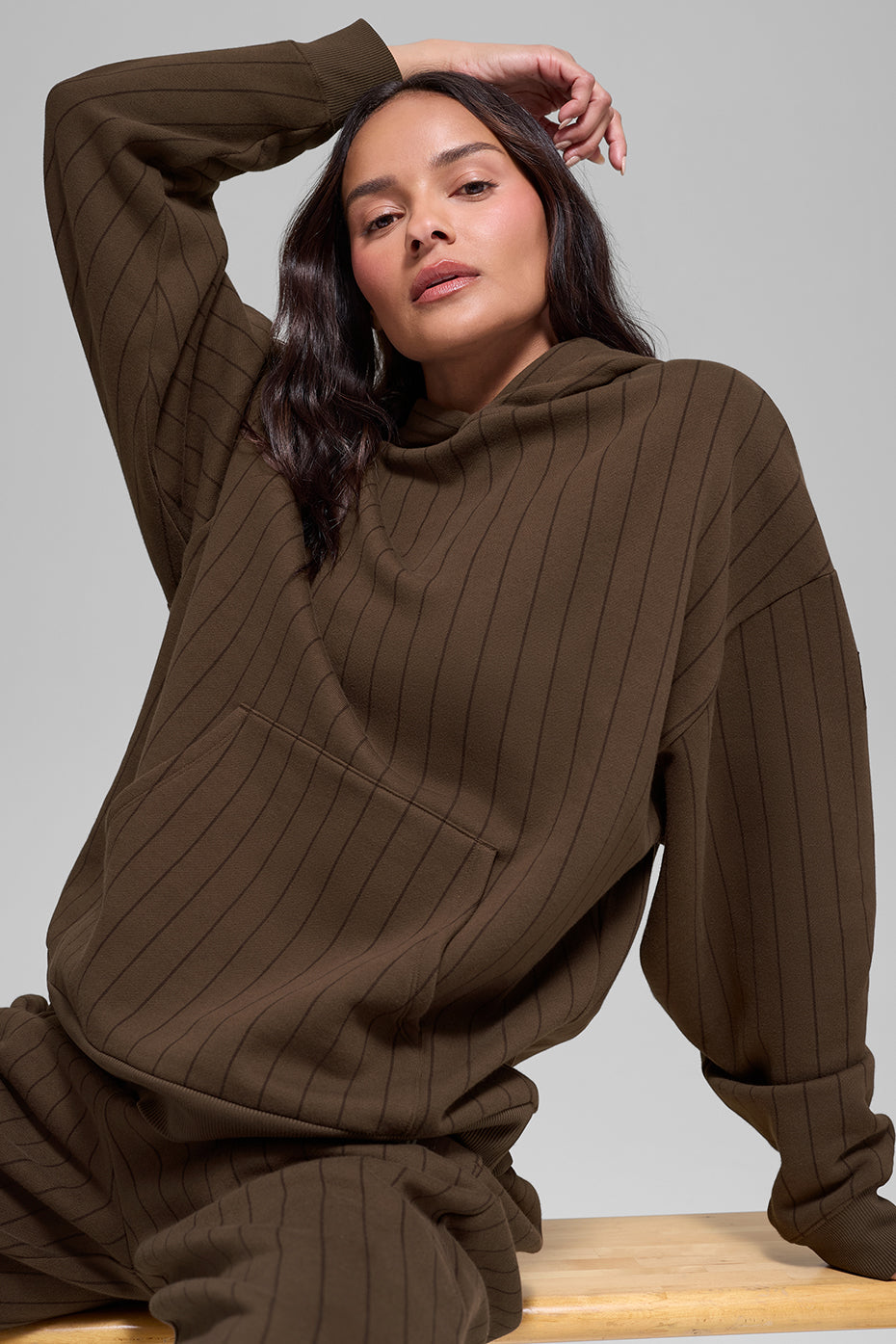alo Pinstripe Hoodie - Espresso Pinstripe