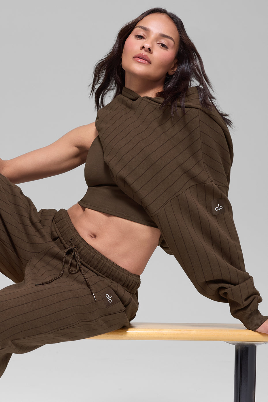 alo Pinstripe Hoodie - Espresso Pinstripe