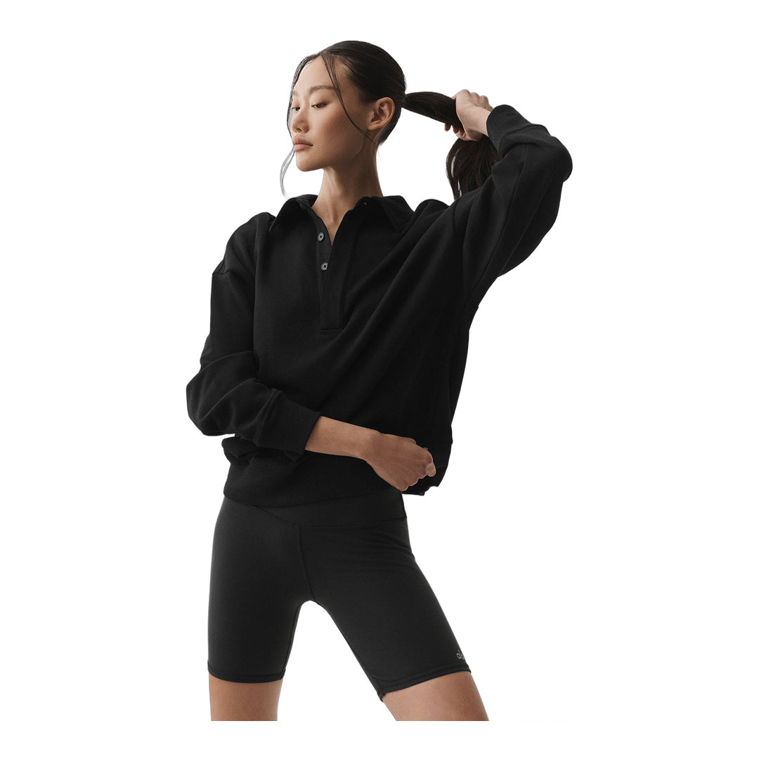 alo Take It Easy Long Sleeve Henley Pullover - Black