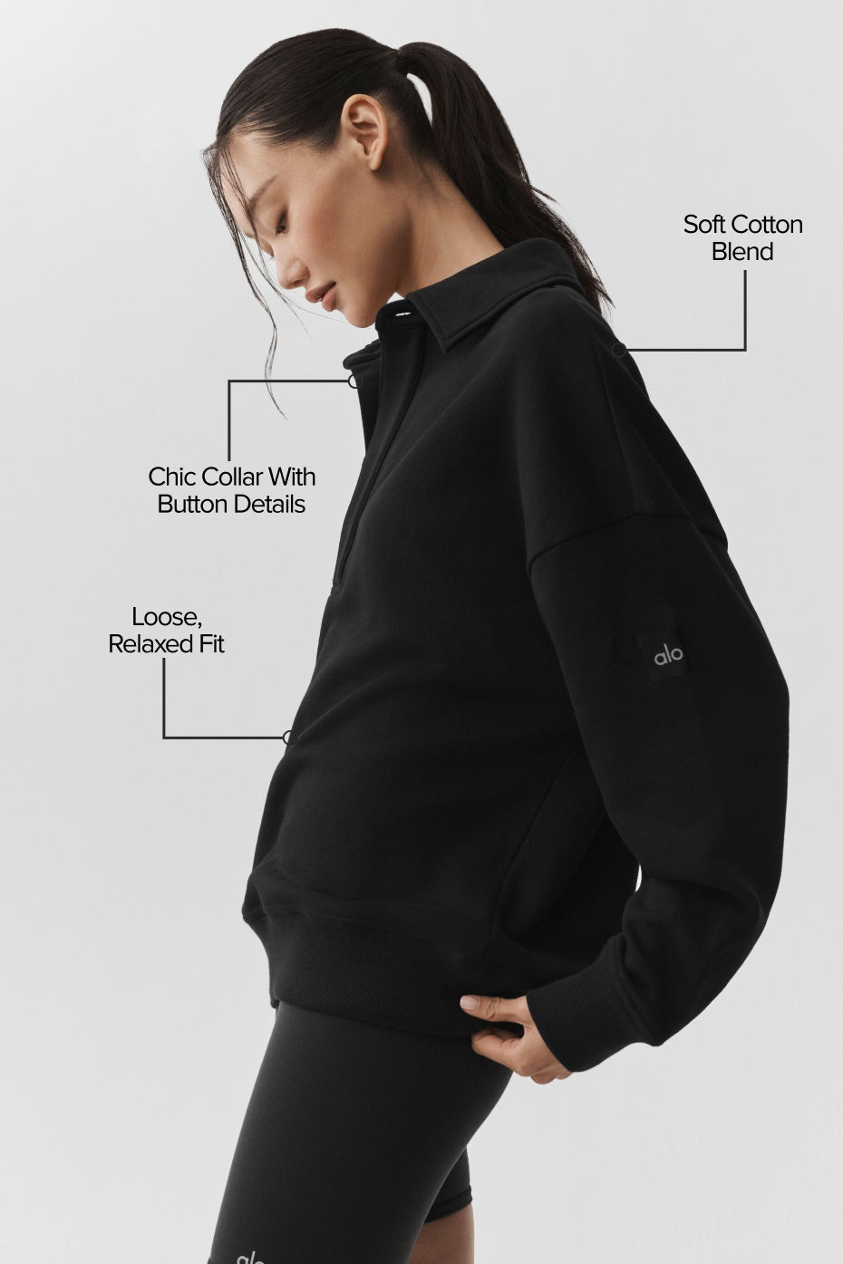 alo Take It Easy Long Sleeve Henley Pullover - Black