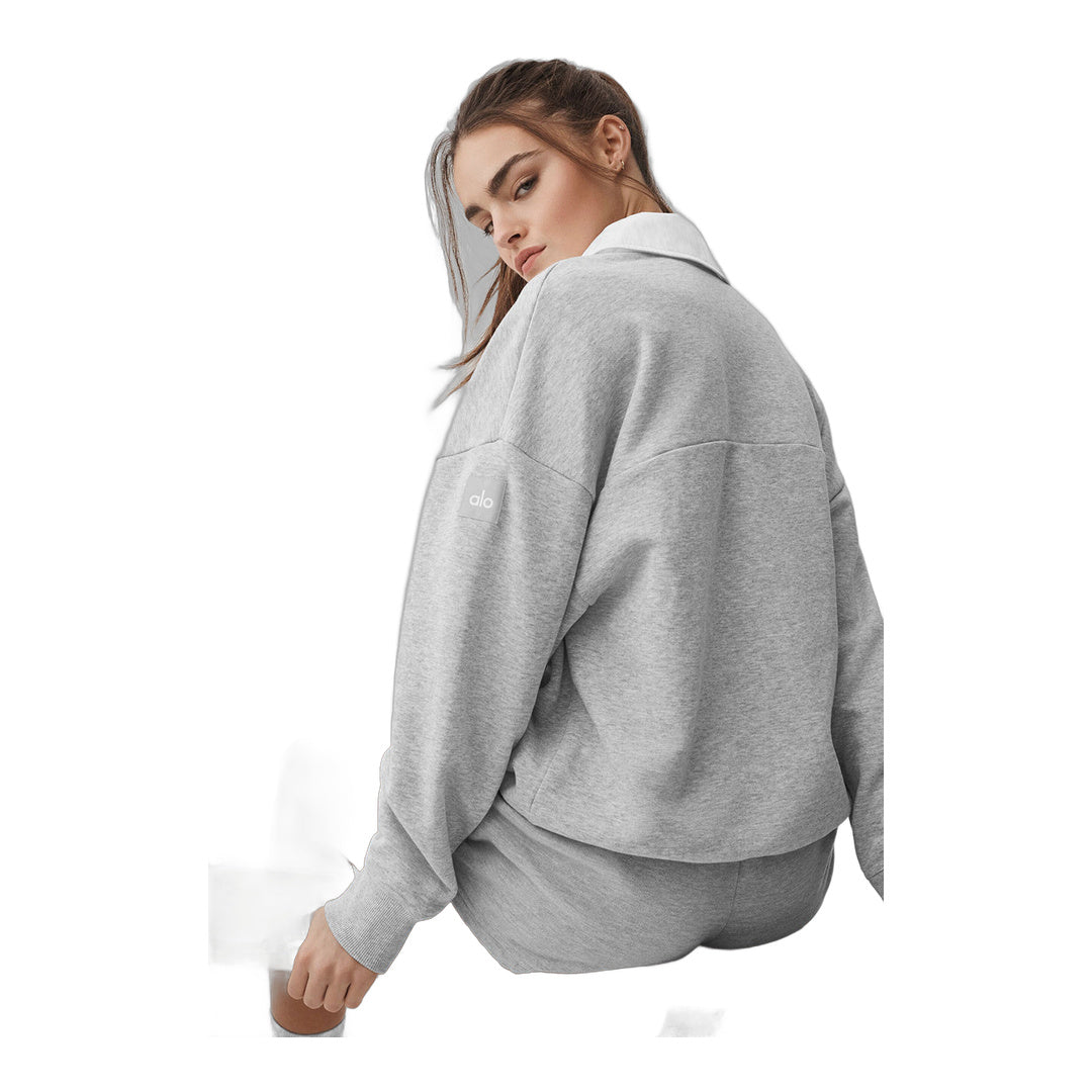 alo Take It Easy Long Sleeve Henley Pullover - Athletic Heather Grey/White