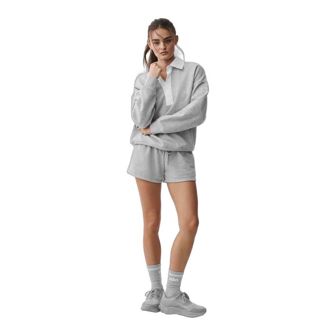 alo Take It Easy Long Sleeve Henley Pullover - Athletic Heather Grey/White
