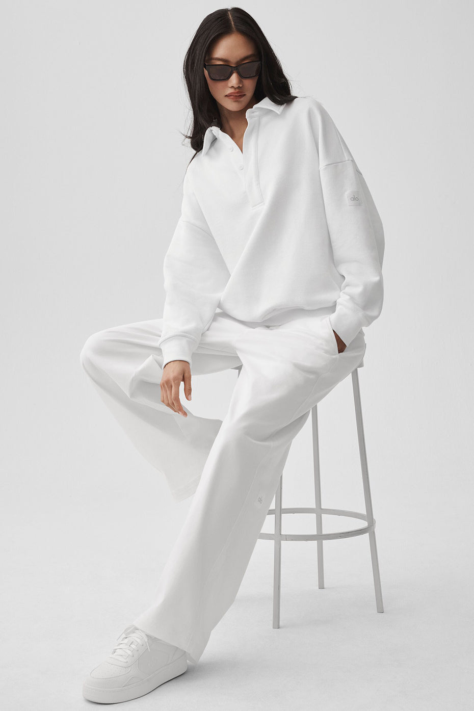 alo Take It Easy Long Sleeve Henley Pullover - White