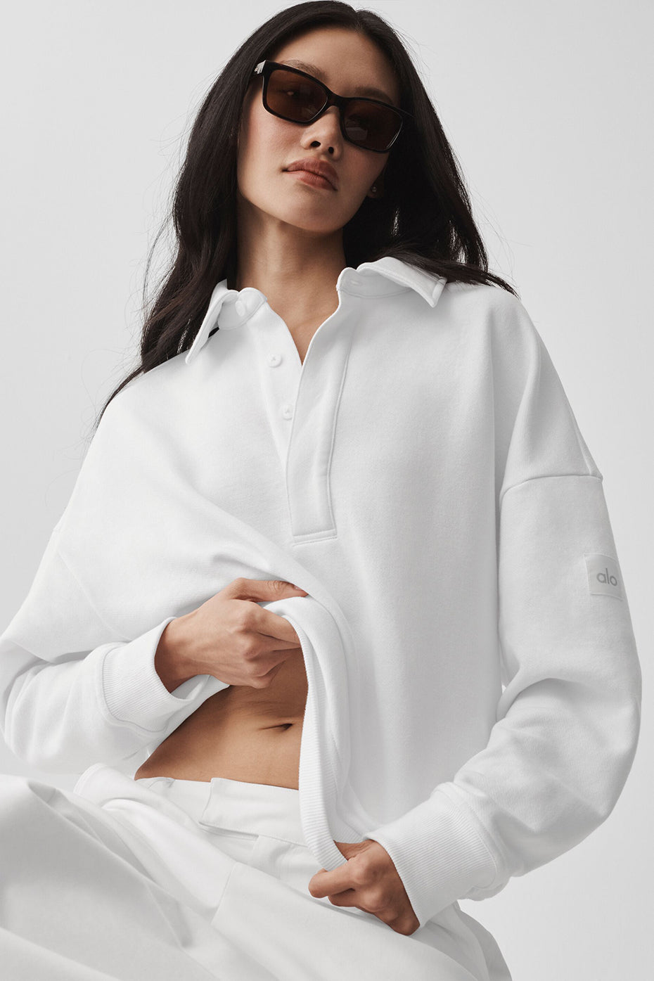 alo Take It Easy Long Sleeve Henley Pullover - White