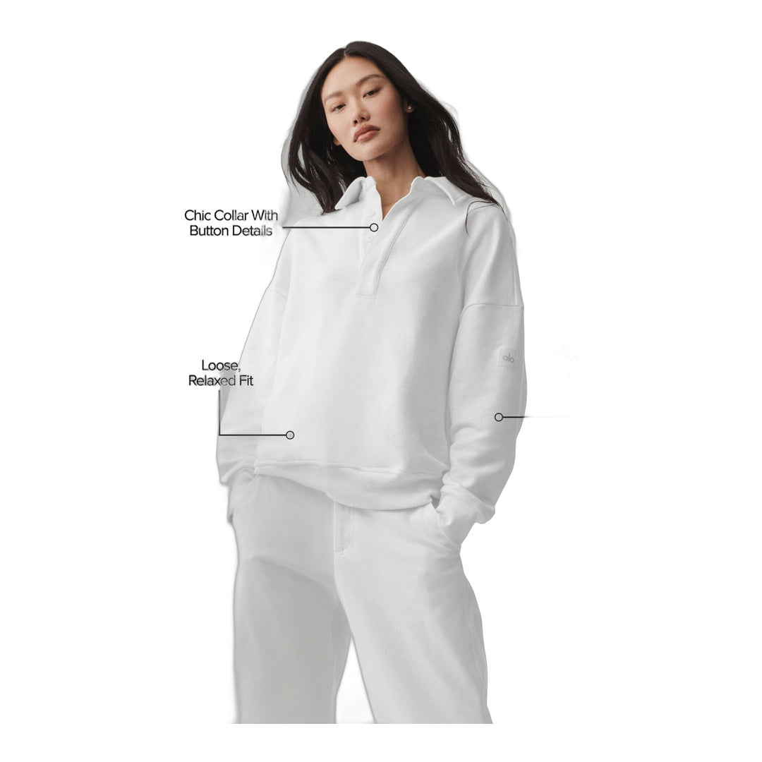 alo Take It Easy Long Sleeve Henley Pullover - White