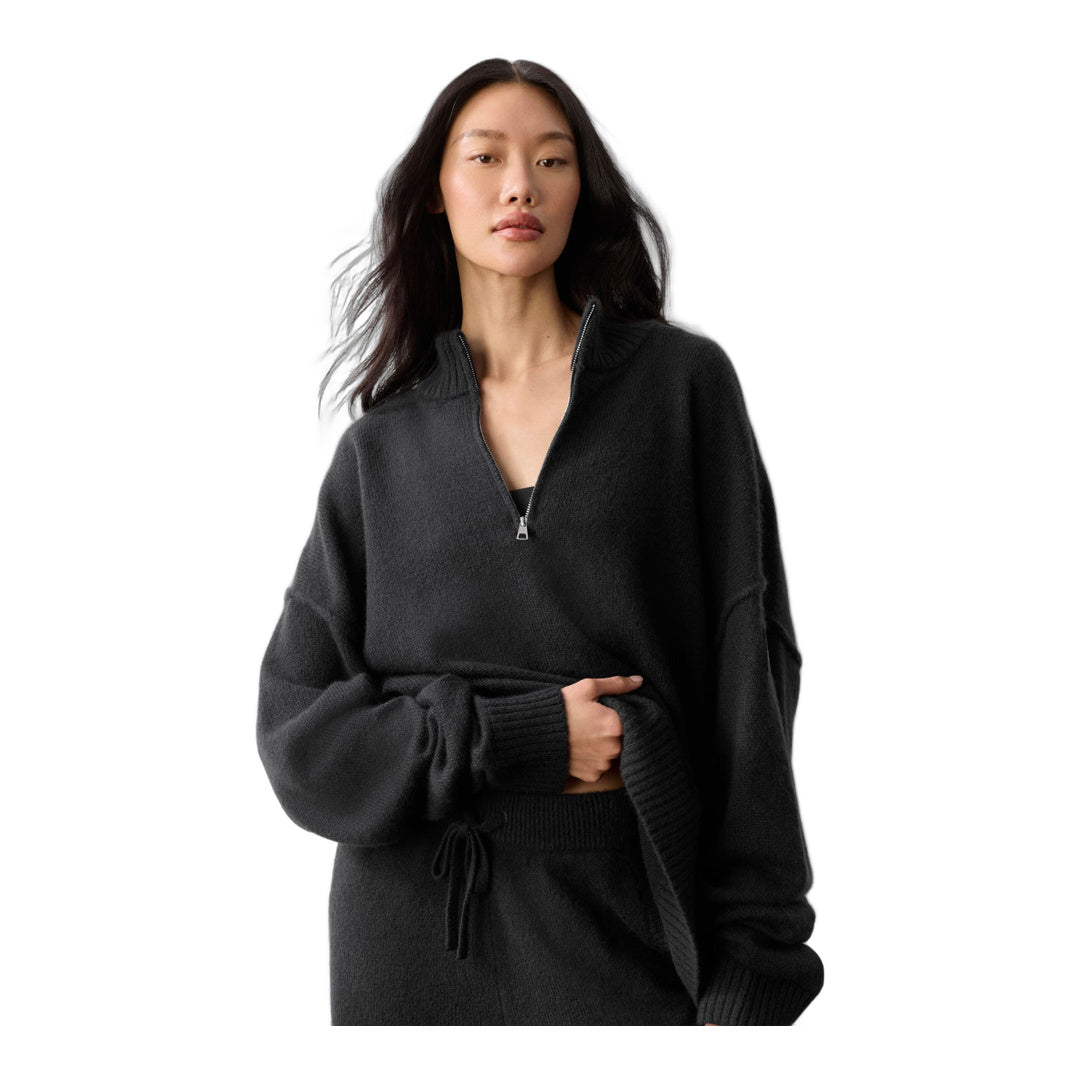 alo Wool Cashmere New Class 1/4 Zip Pullover - Black