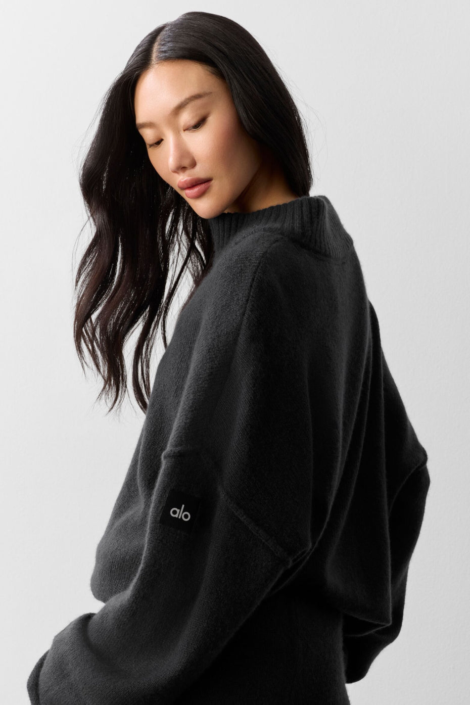 alo Wool Cashmere New Class 1/4 Zip Pullover - Black