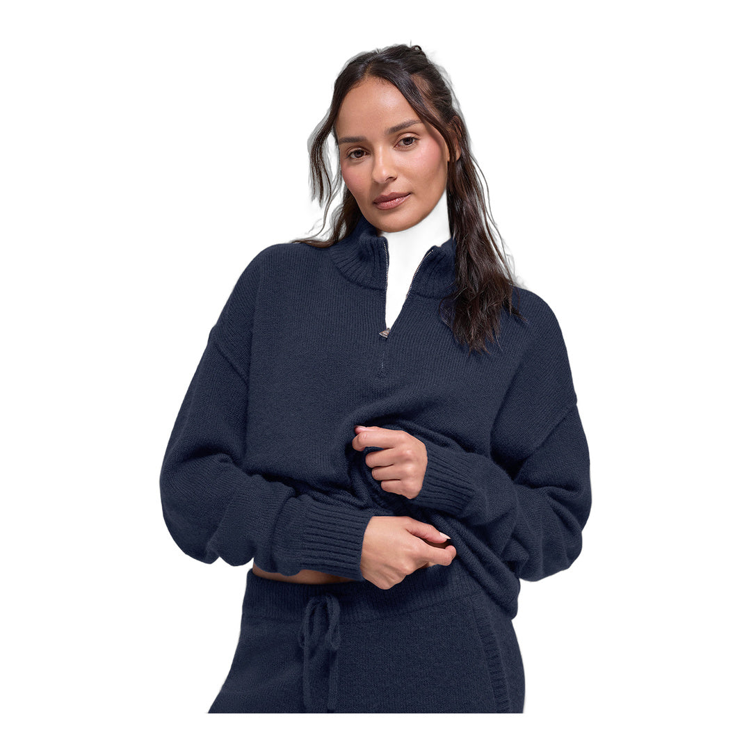 alo Wool Cashmere New Class 1/4 Zip Pullover - Navy