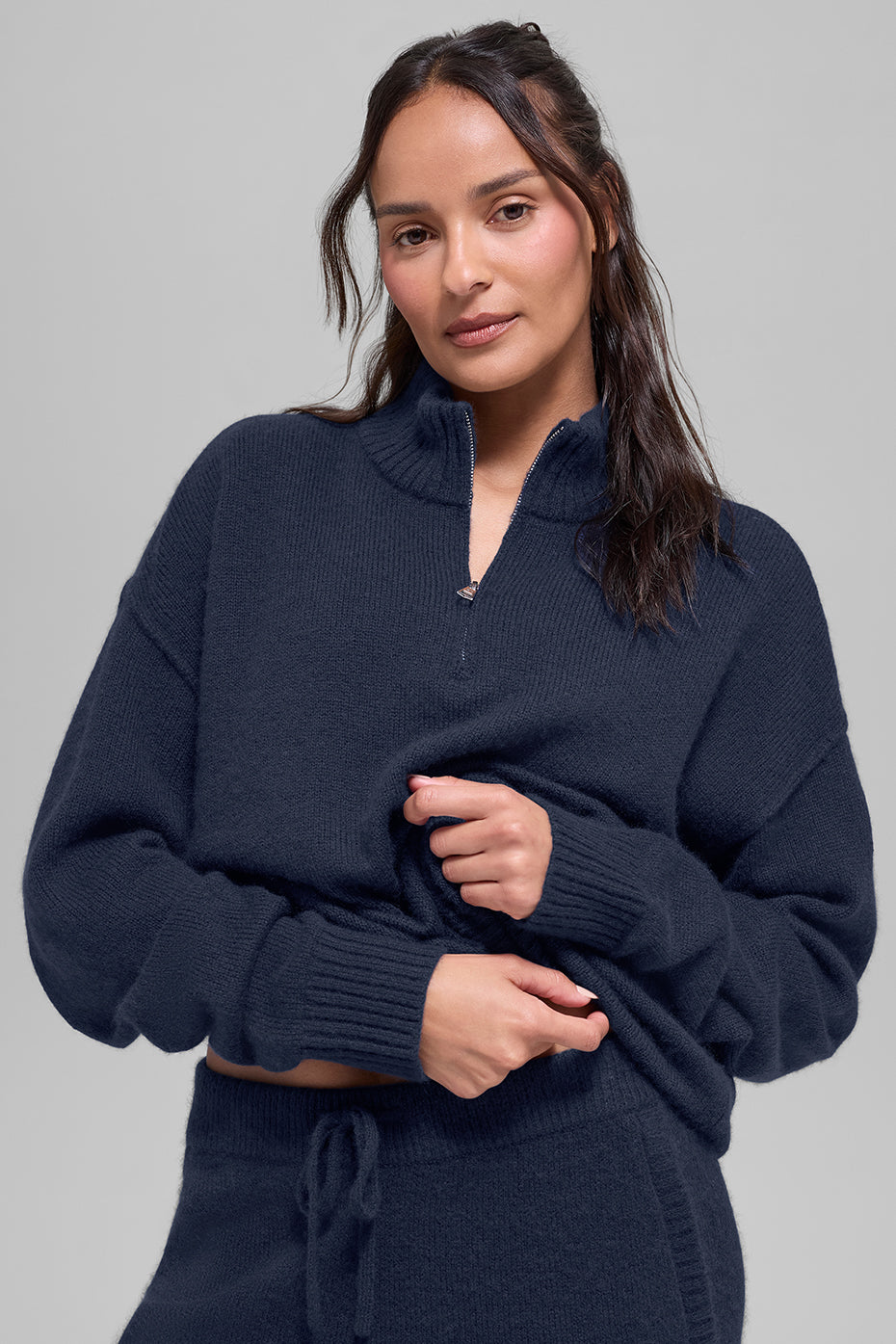 alo Wool Cashmere New Class 1/4 Zip Pullover - Navy