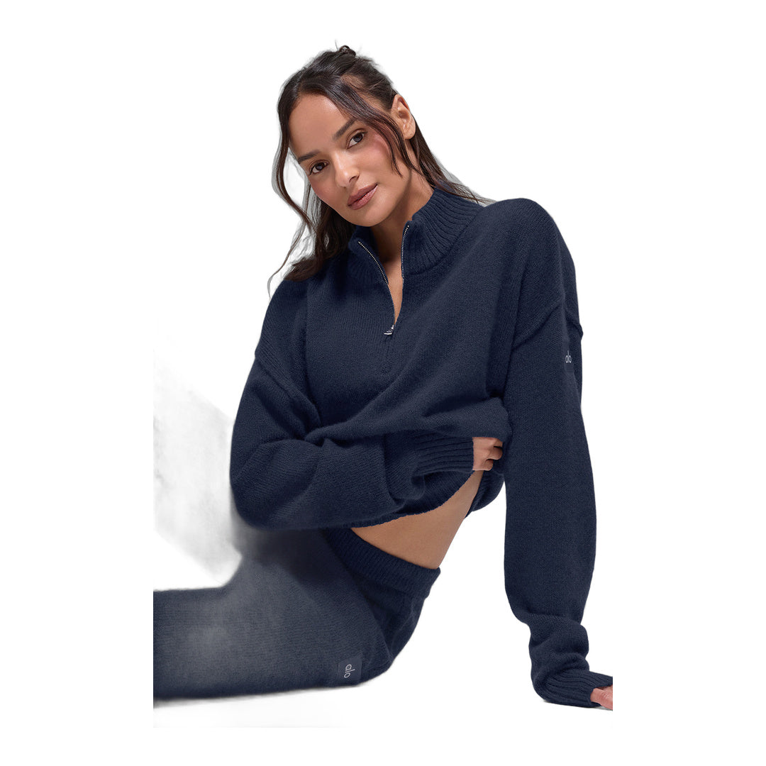 alo Wool Cashmere New Class 1/4 Zip Pullover - Navy