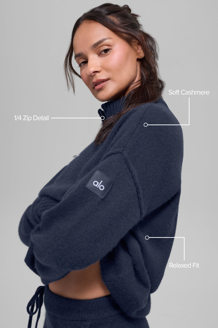 alo Wool Cashmere New Class 1/4 Zip Pullover - Navy