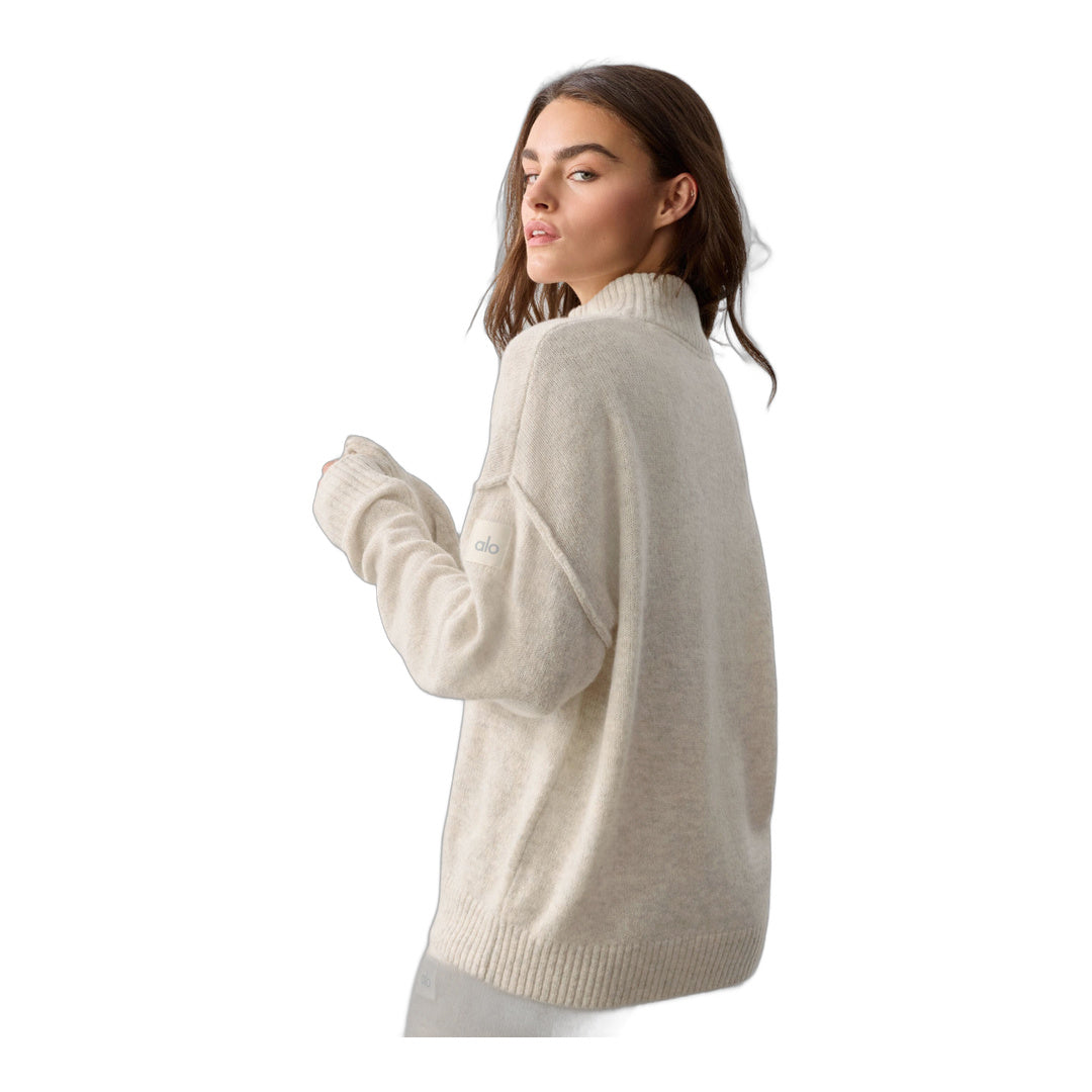 alo Wool Cashmere New Class 1/4 Zip Pullover - Oatmeal Heather