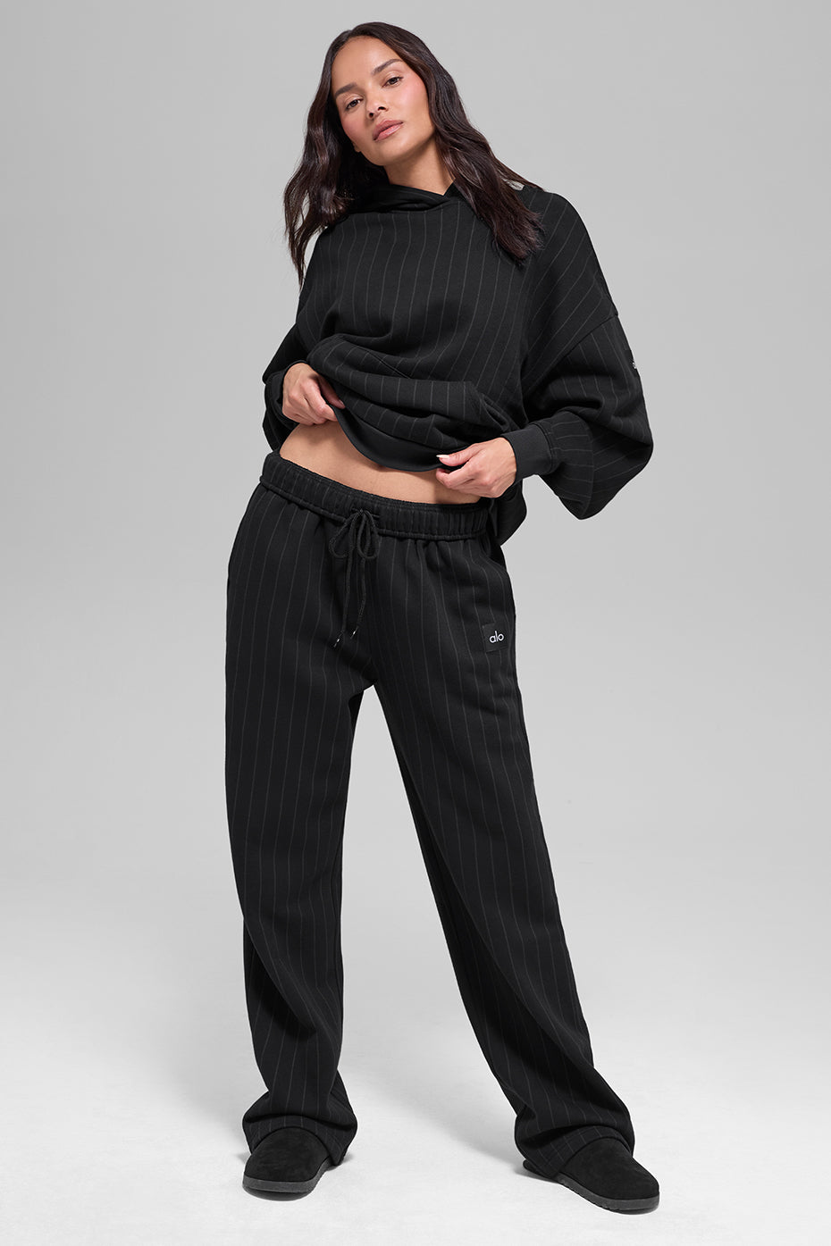 alo Pinstripe Straight Leg Sweatpant - Black Pinstripe