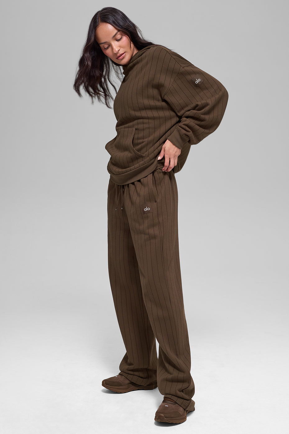 alo Pinstripe Straight Leg Sweatpant - Espresso Pinstripe