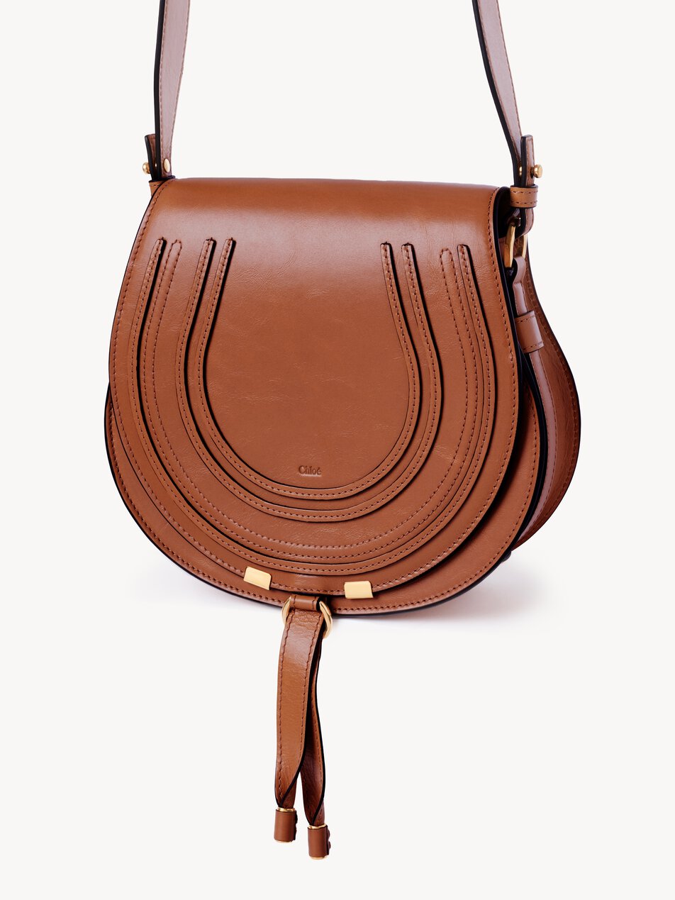 CHLOE Marcie saddle bag in shiny leather Clay Brown