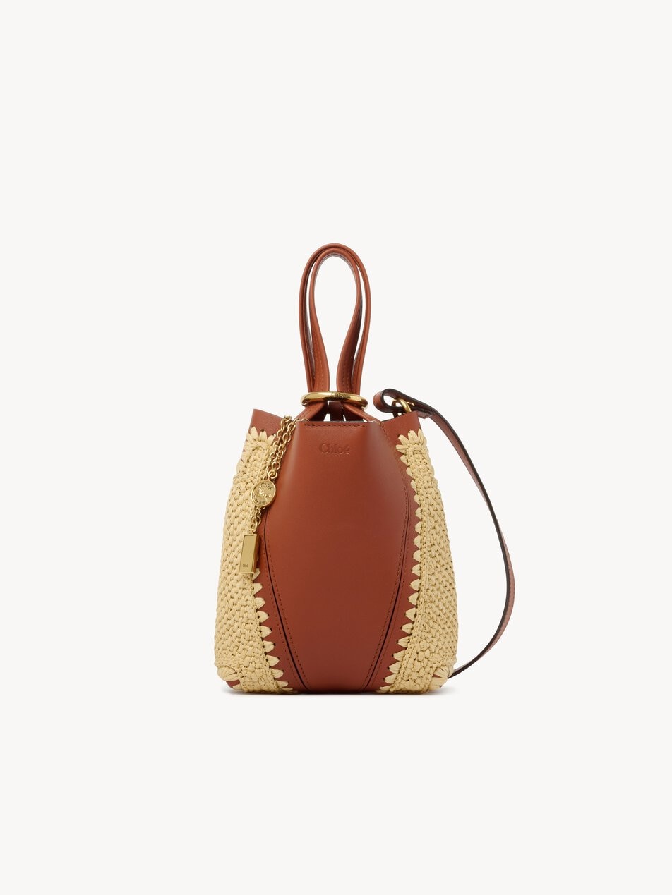 CHLOE Small Chloé Spin tote bag in raffia-effect & leather Clay Brown