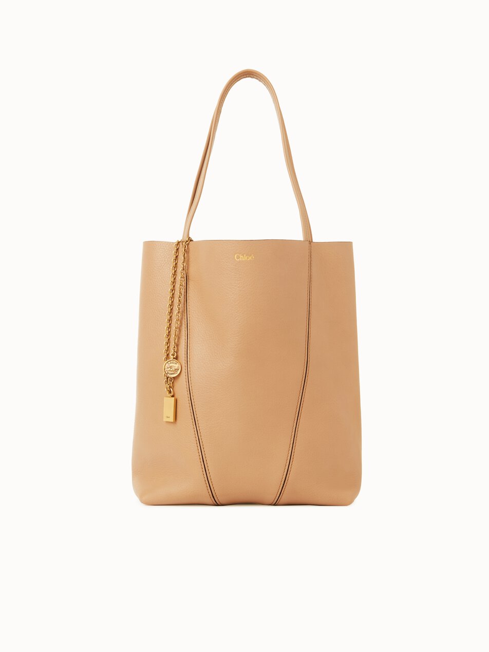 CHLOE Spin tote bag in grained leather Milky Brown