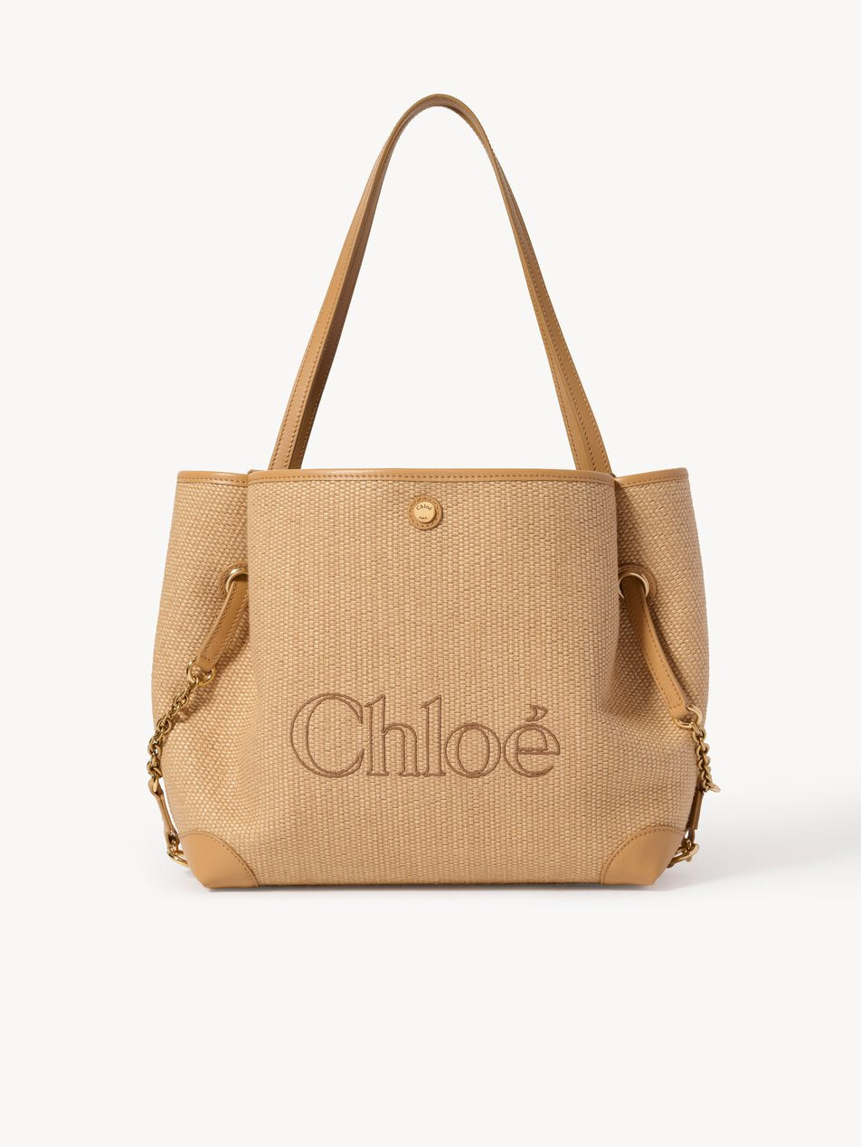 CHLOE Clover double carry bag in raffia-effect fibers Bleached Brown