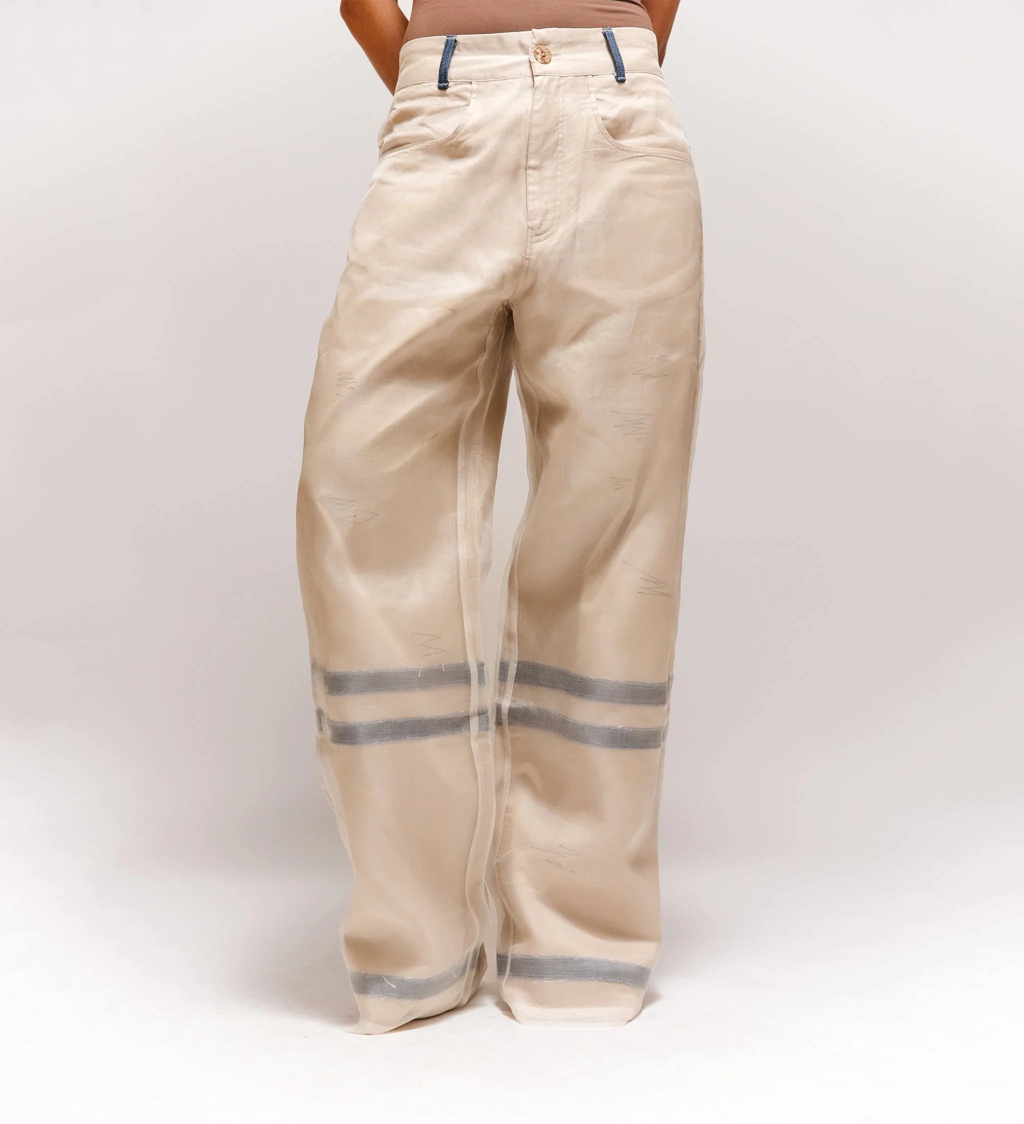 'Veil' Organza Twill Embroidered Pant
