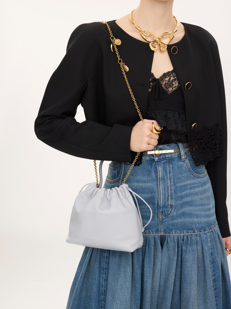 CHLOE Small Chloé Icons shoulder bag with chain in soft leather Greyish Blue