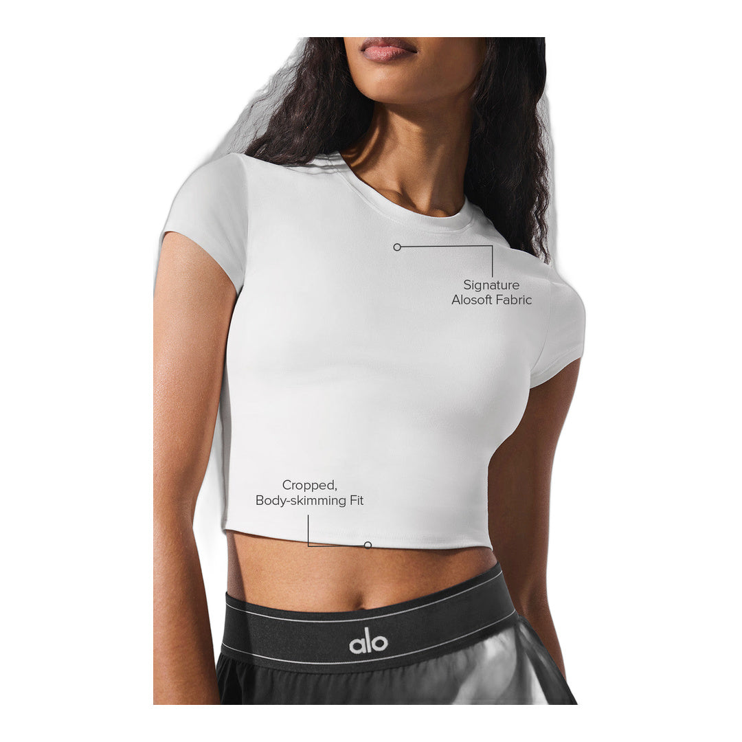 ヨガ・ピラティス Alosoft Crop Finesse Short Sleeve alo Alosoft Crop Finesse Short Sleeve - White