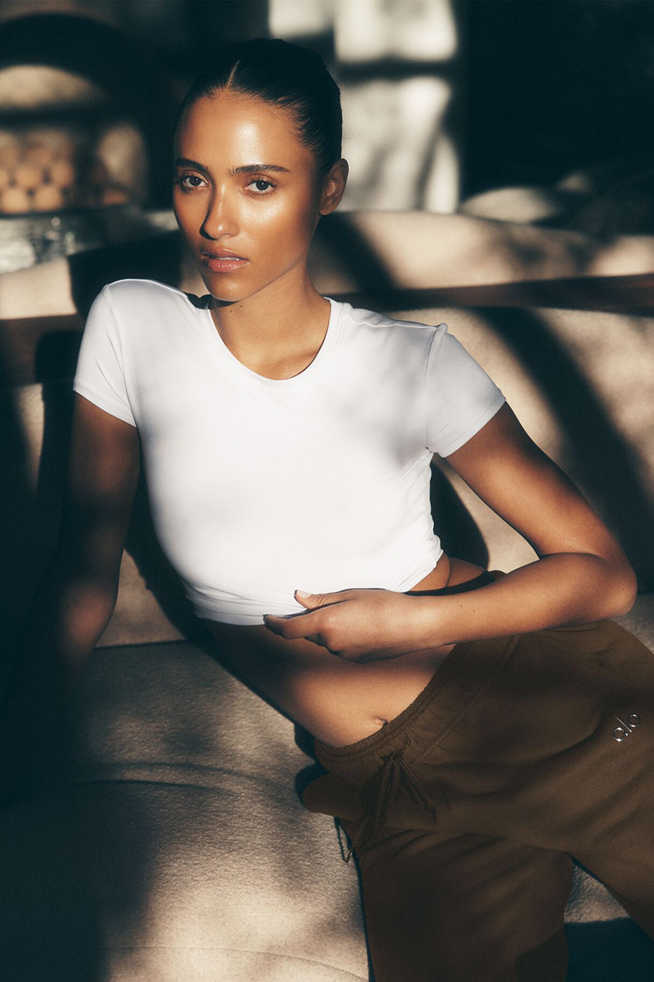 alo Alosoft Crop Finesse Short Sleeve - White
