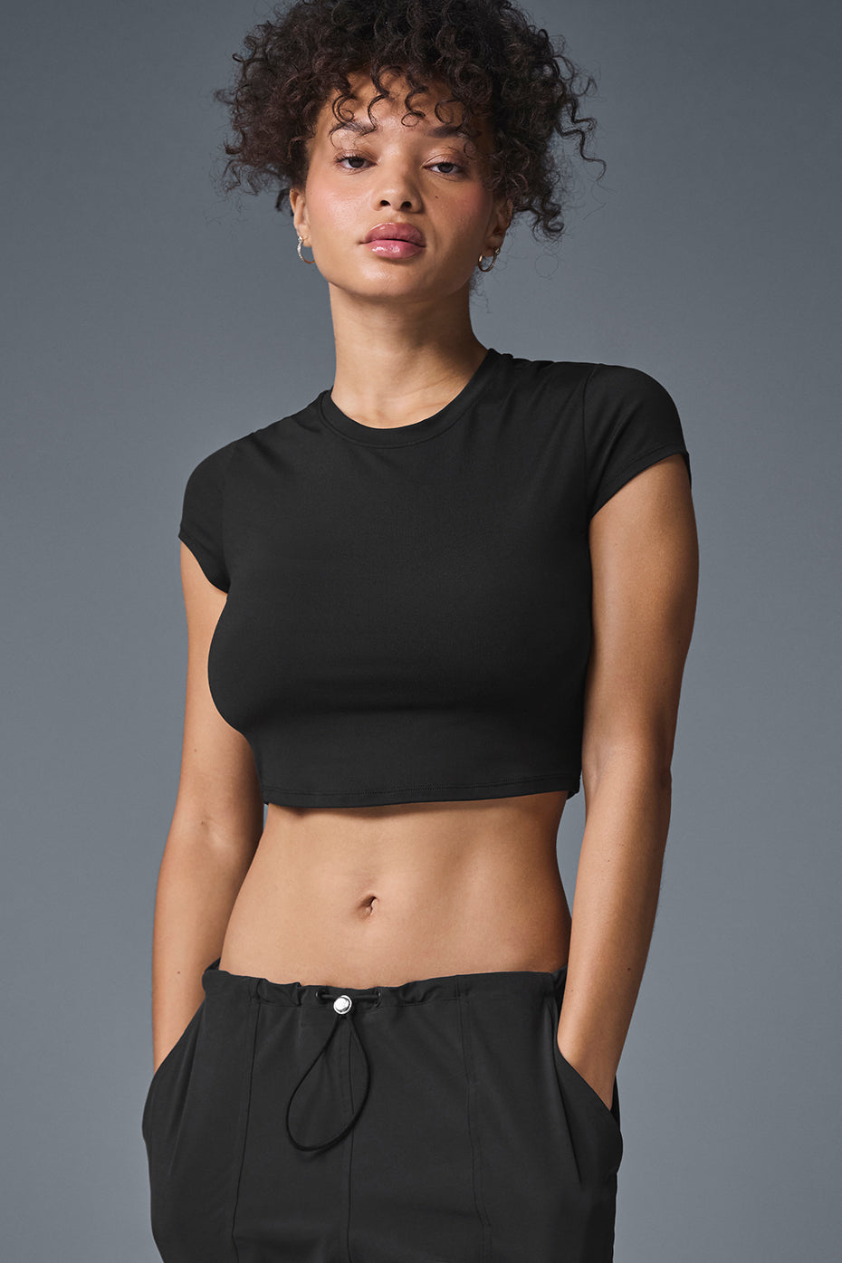 alo Alosoft Crop Finesse Short Sleeve - Black