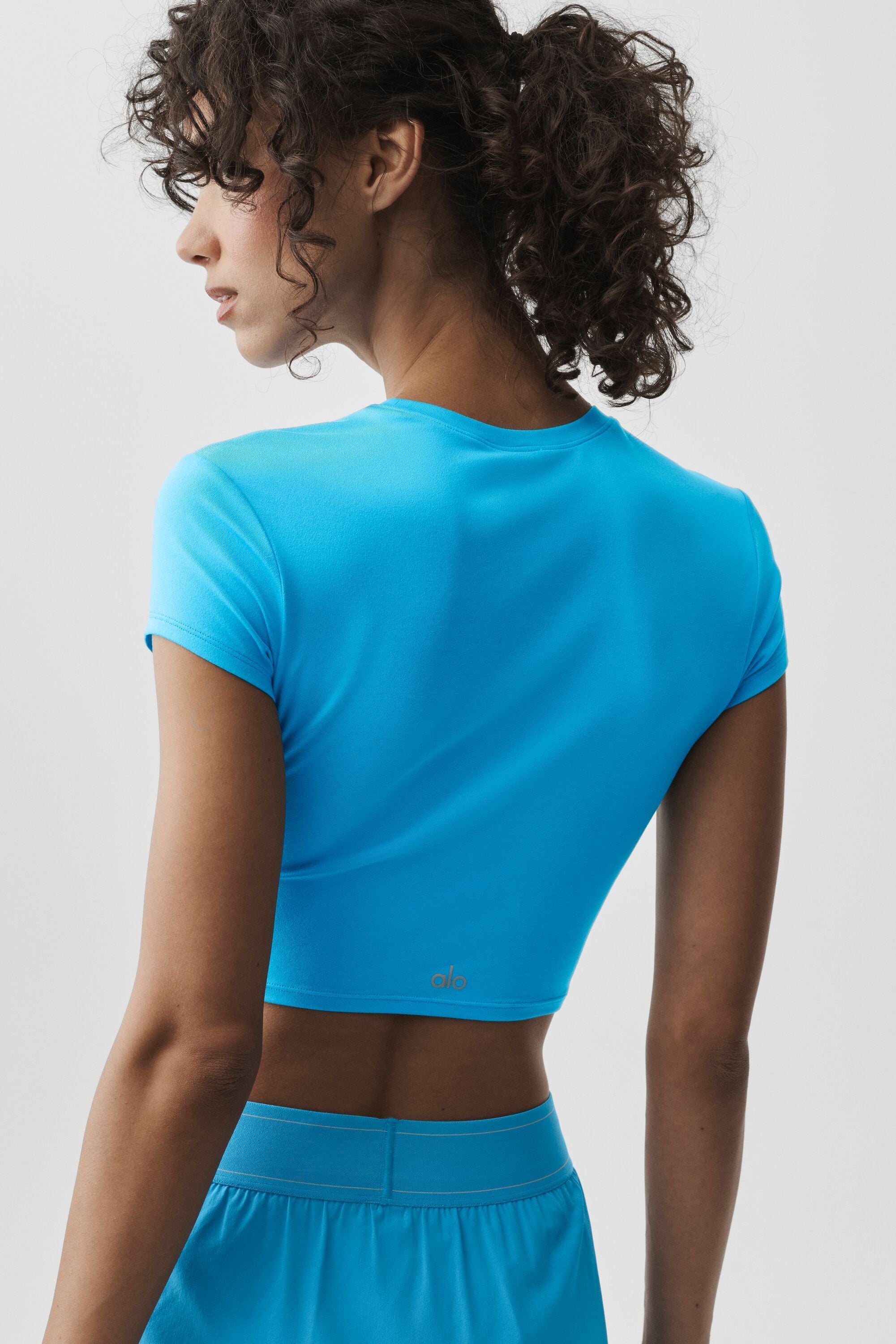 alo Alosoft Crop Finesse Short Sleeve - Azure Blue