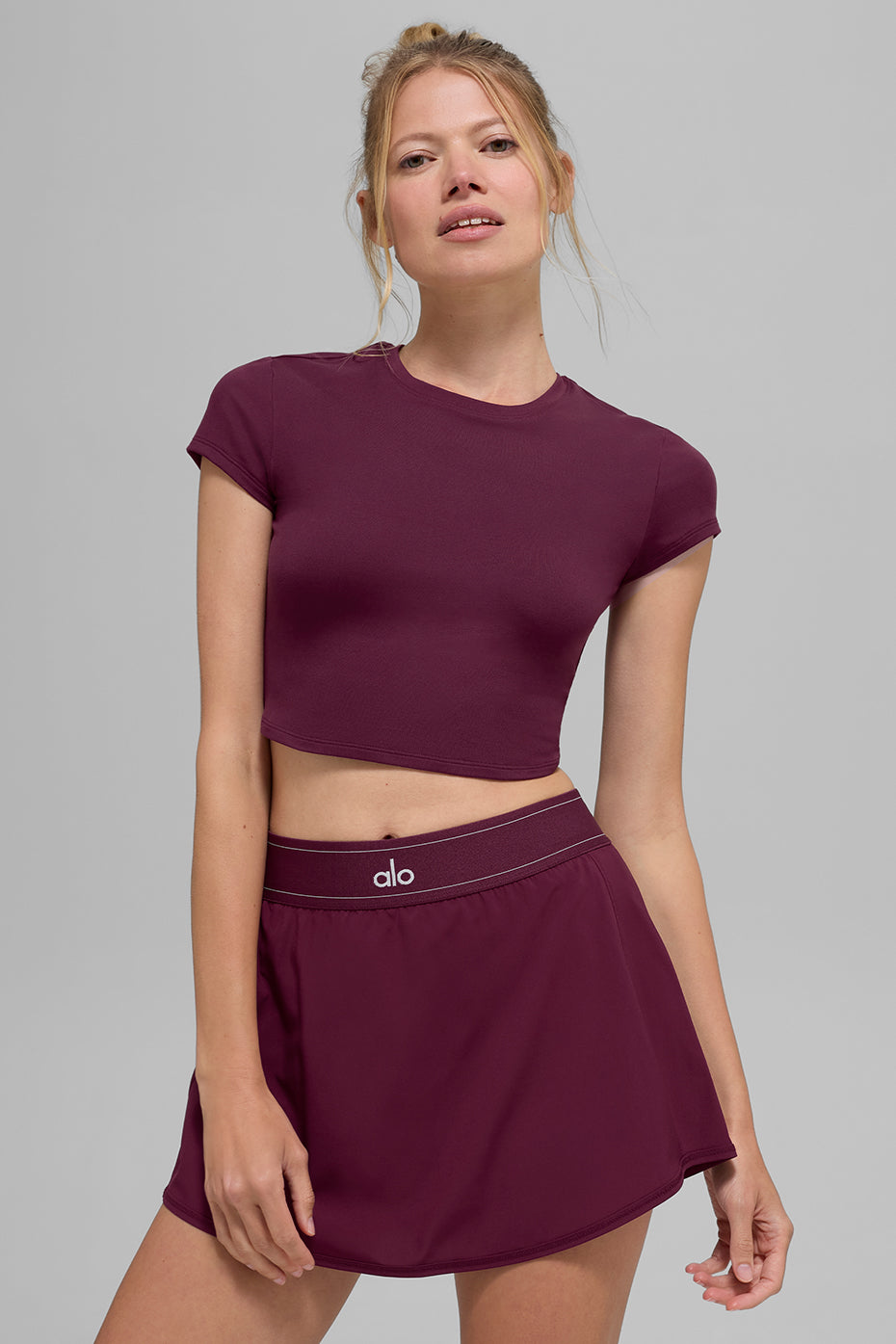 alo Alosoft Crop Finesse Short Sleeve - Burgundy
