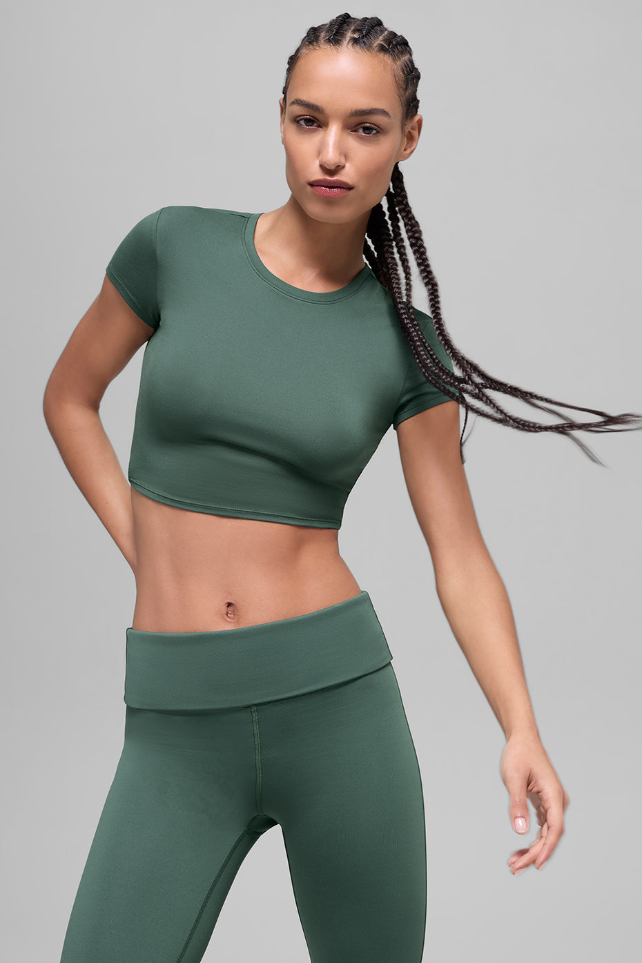 alo Alosoft Crop Finesse Short Sleeve - Clover Green