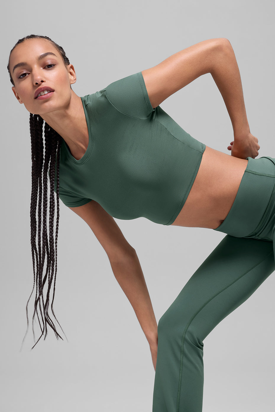 alo Alosoft Crop Finesse Short Sleeve - Clover Green