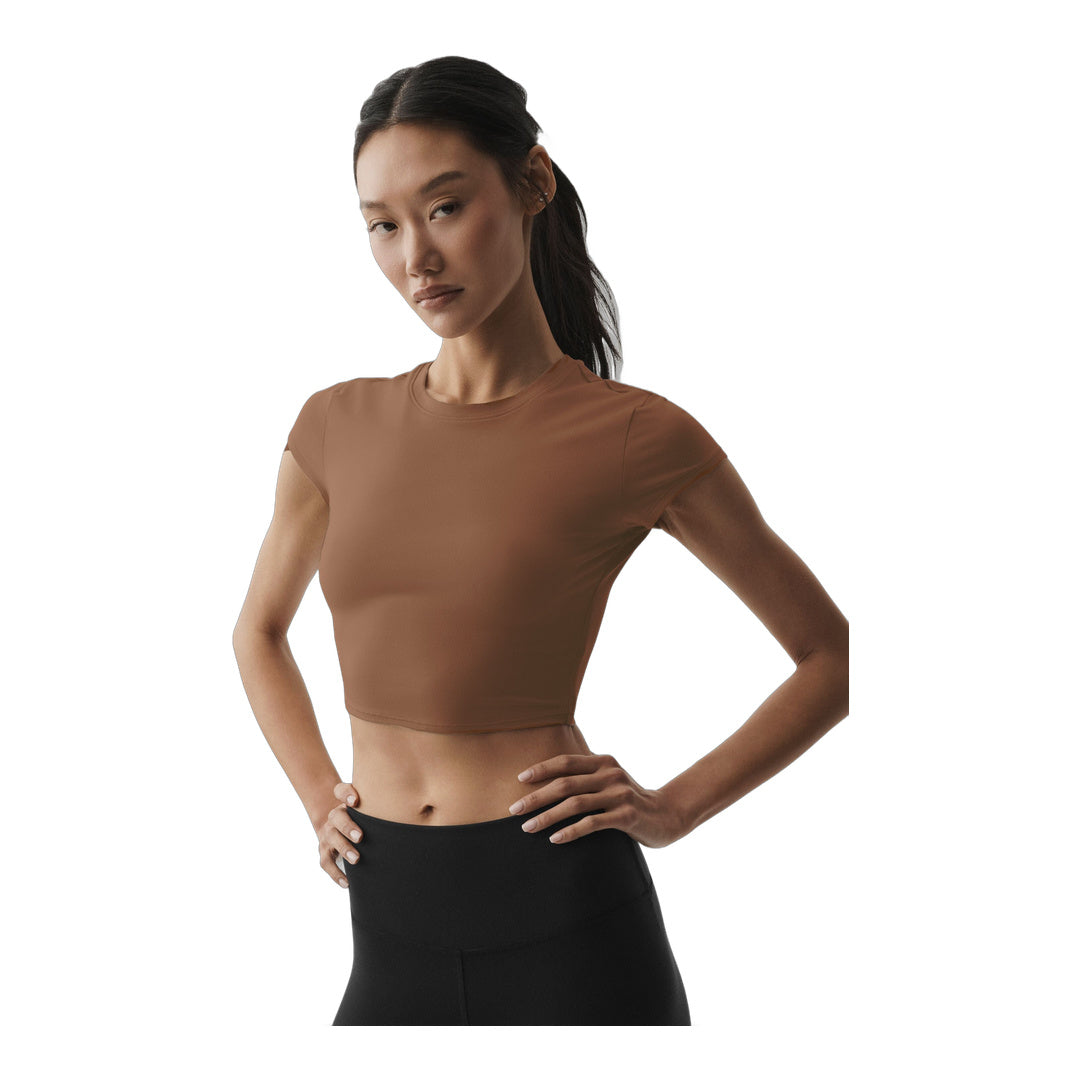 alo Alosoft Crop Finesse Short Sleeve - Sun Kissed Brown