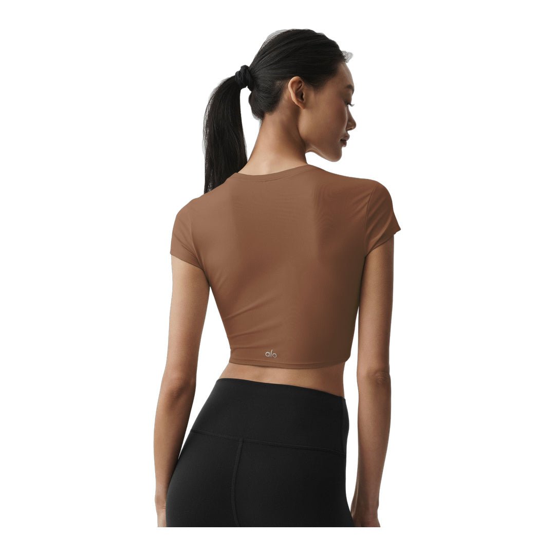 alo Alosoft Crop Finesse Short Sleeve - Sun Kissed Brown