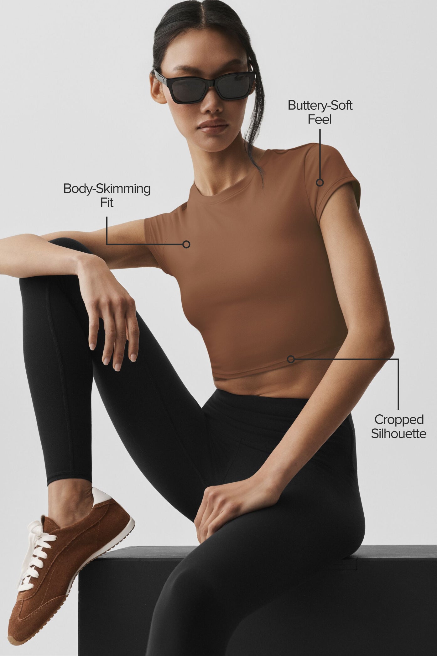 alo Alosoft Crop Finesse Short Sleeve - Sun Kissed Brown