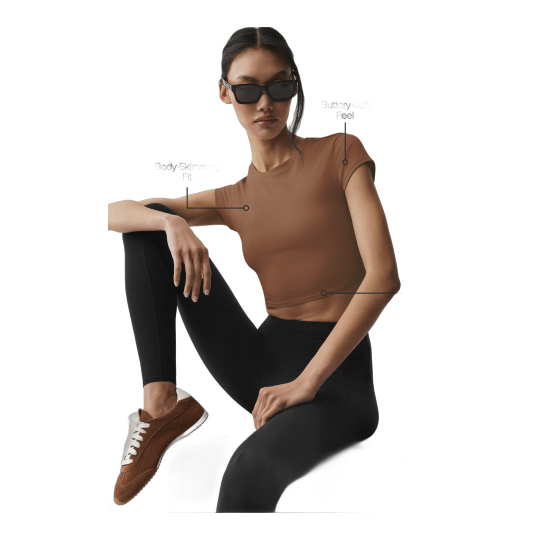 alo Alosoft Crop Finesse Short Sleeve - Sun Kissed Brown