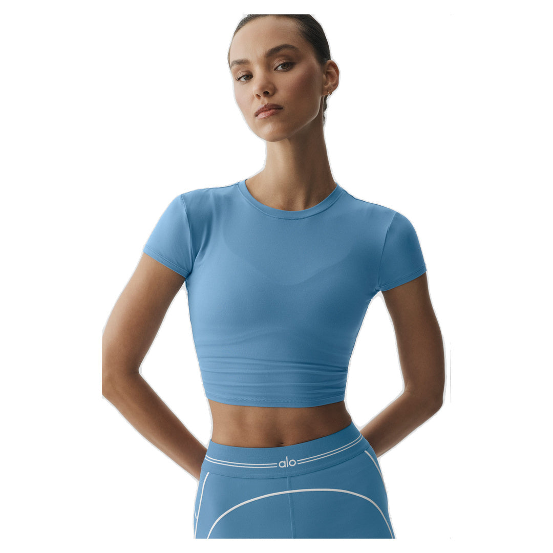 ALO Alosoft Crop Finesse Short Sleeve - California Blue