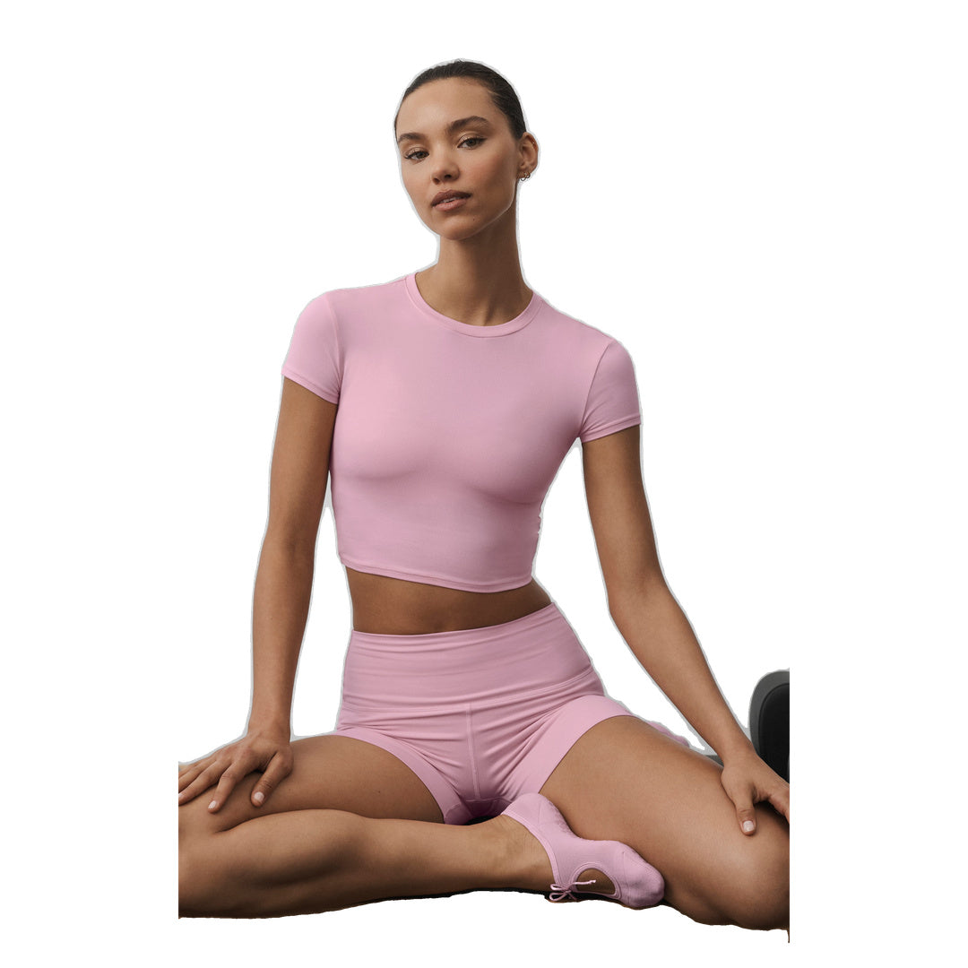 ALO Alosoft Crop Finesse Short Sleeve - Pink Marshmallow