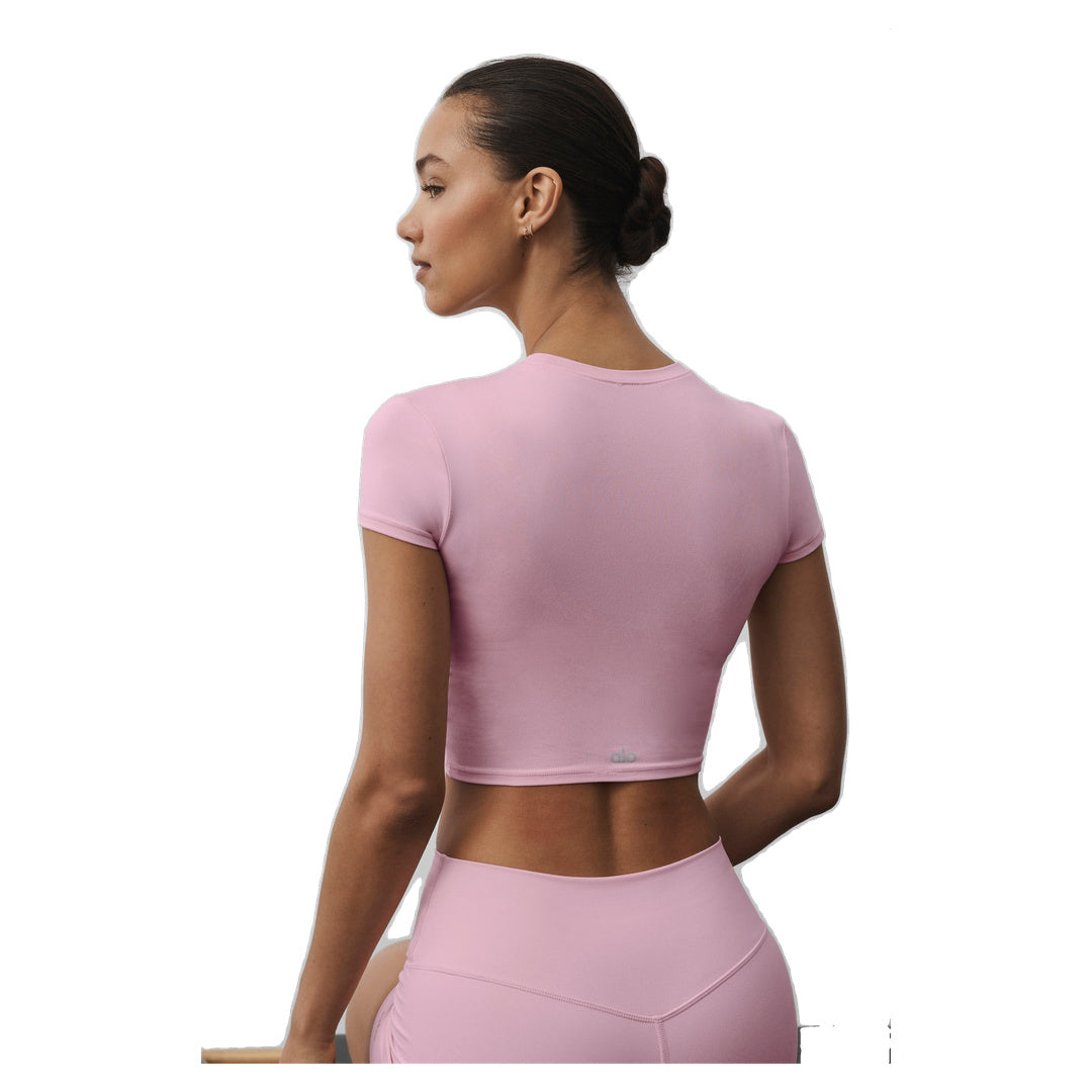 ALO Alosoft Crop Finesse Short Sleeve - Pink Marshmallow