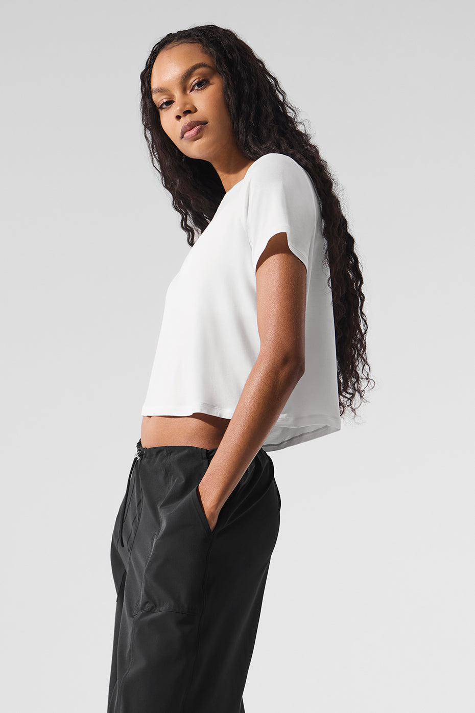 alo Cropped All Day Short Sleeve - White