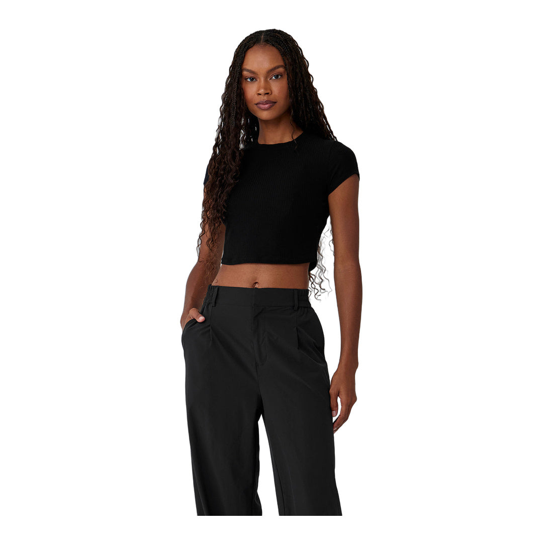 alo Ribbed Sea Coast Cropped Short Sleeve Tee - Black